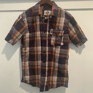 Parish Nation Plaid Button Shirt Mens Large Brown Blue Y2K Streetwear